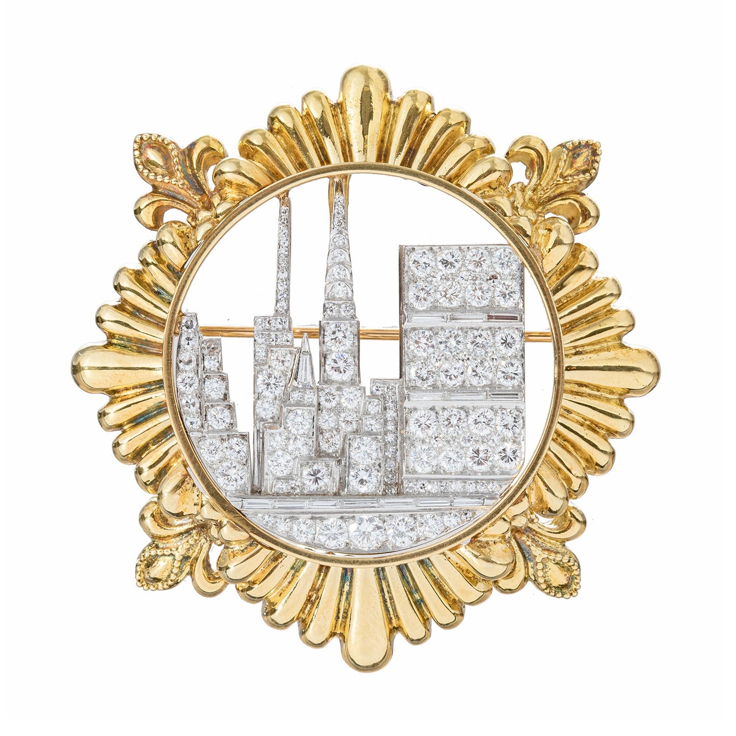 Wander - Platinum 18k Gold Diamond City Skyline Pendant Brooch