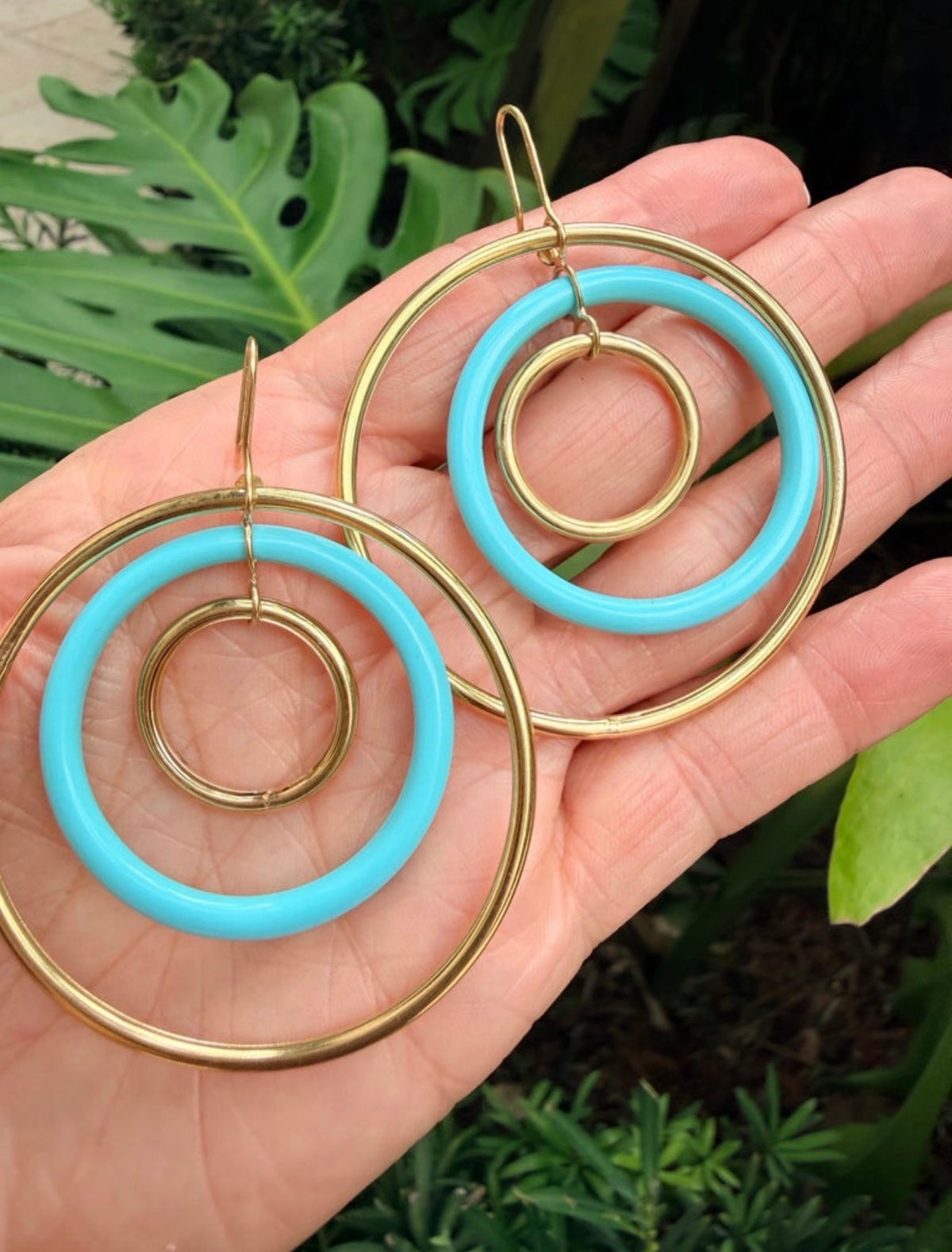 Large Orbite Turquoise Ceramic 18k Hoop Earrings