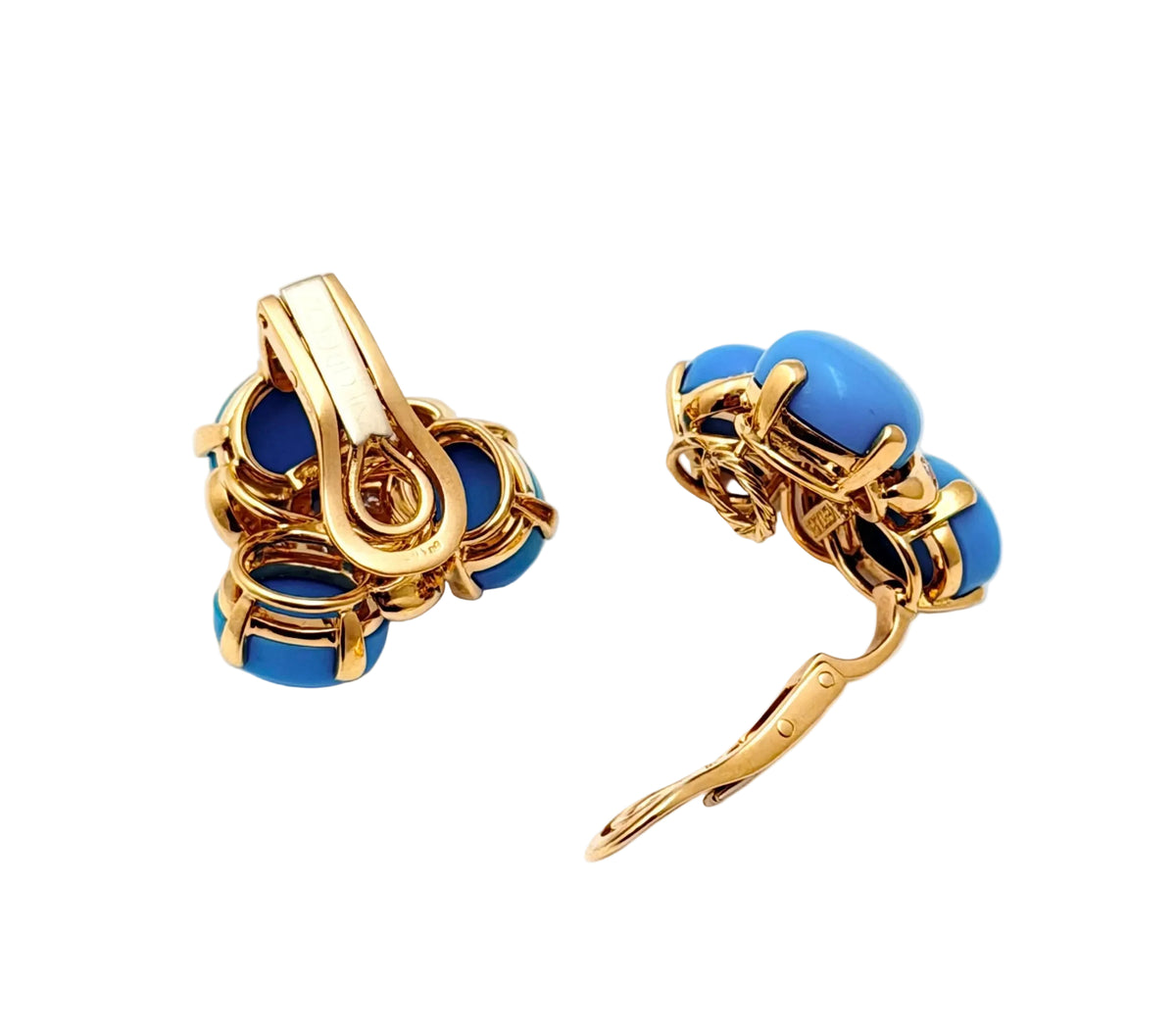 Estate Turquoise Diamond Three Stone Earrings