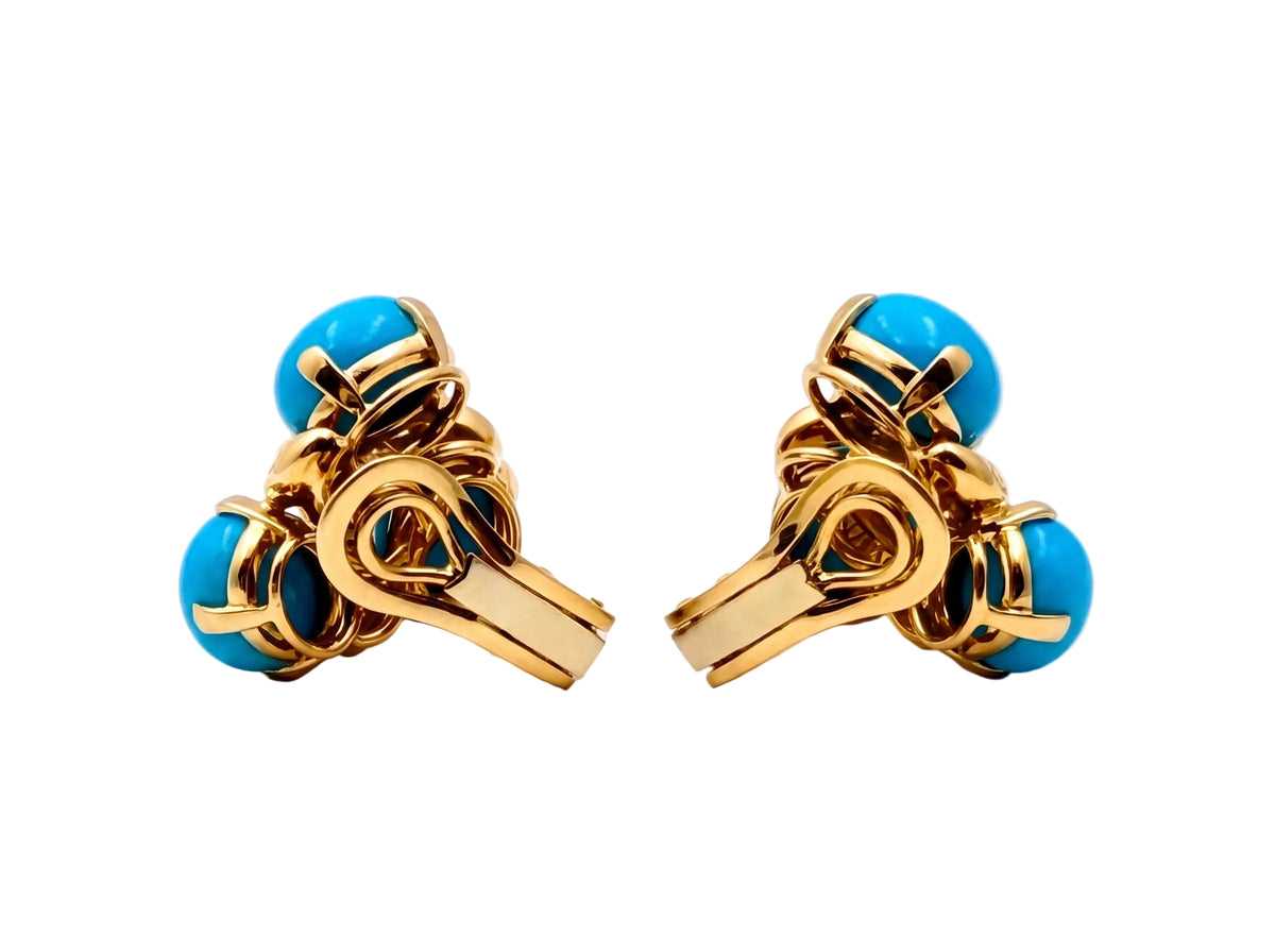 Estate Turquoise Diamond Three Stone Earrings