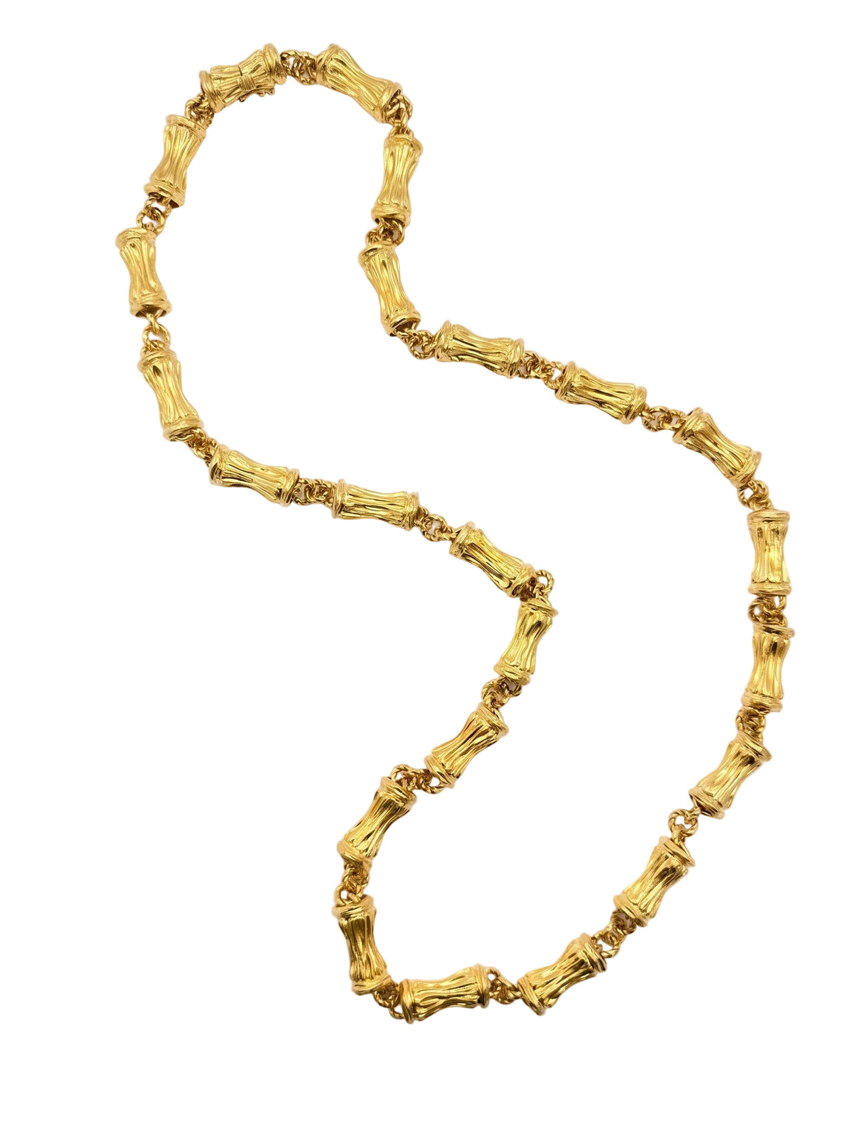 18k Yellow Gold Bamboo Link Long Necklace