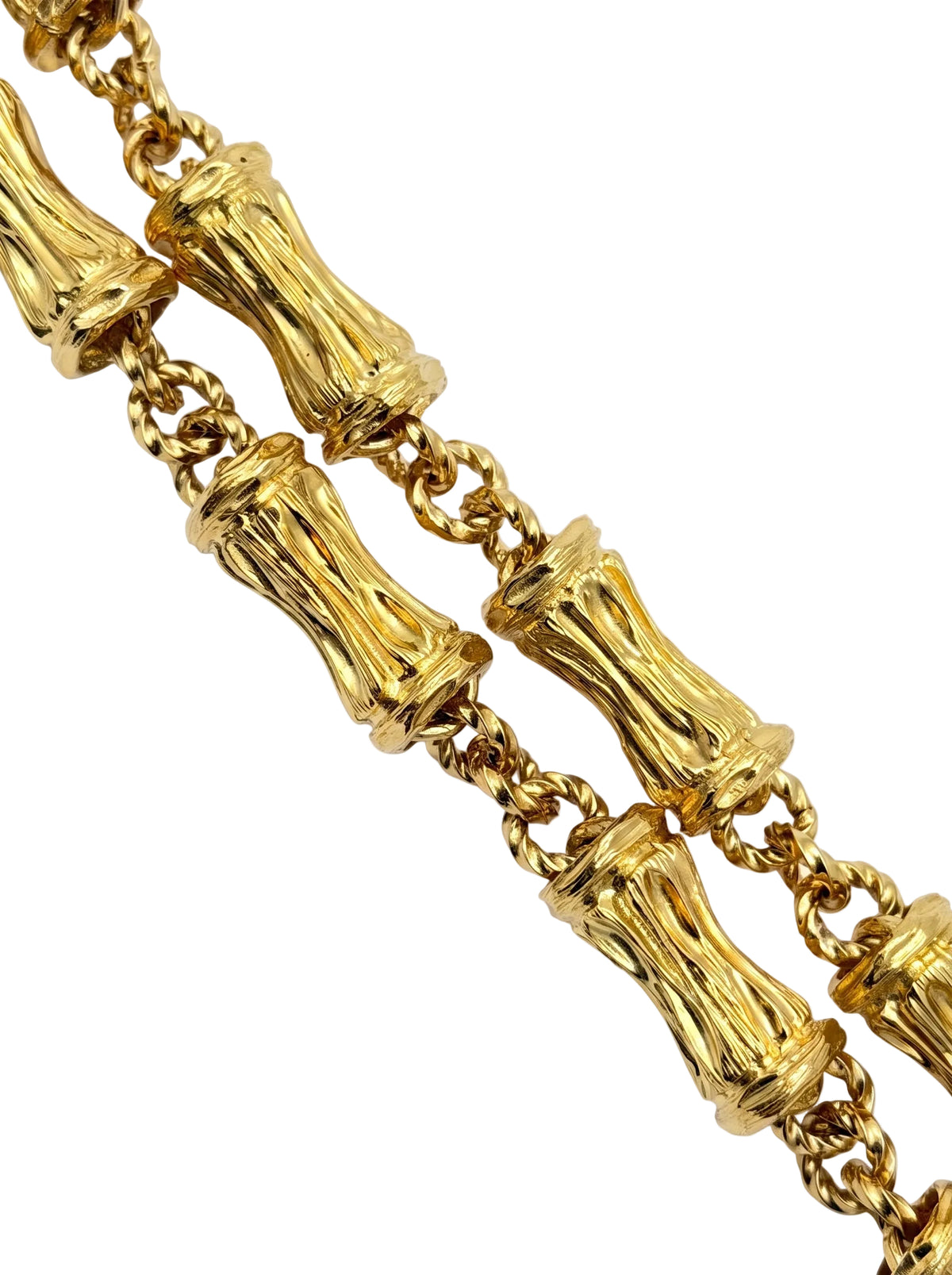 18k Yellow Gold Bamboo Link Long Necklace