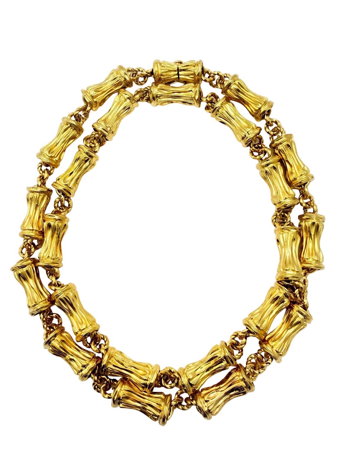 18k Yellow Gold Bamboo Link Long Necklace