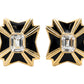 Estate White Topaz Black Enamel Maltese Cross Earrings