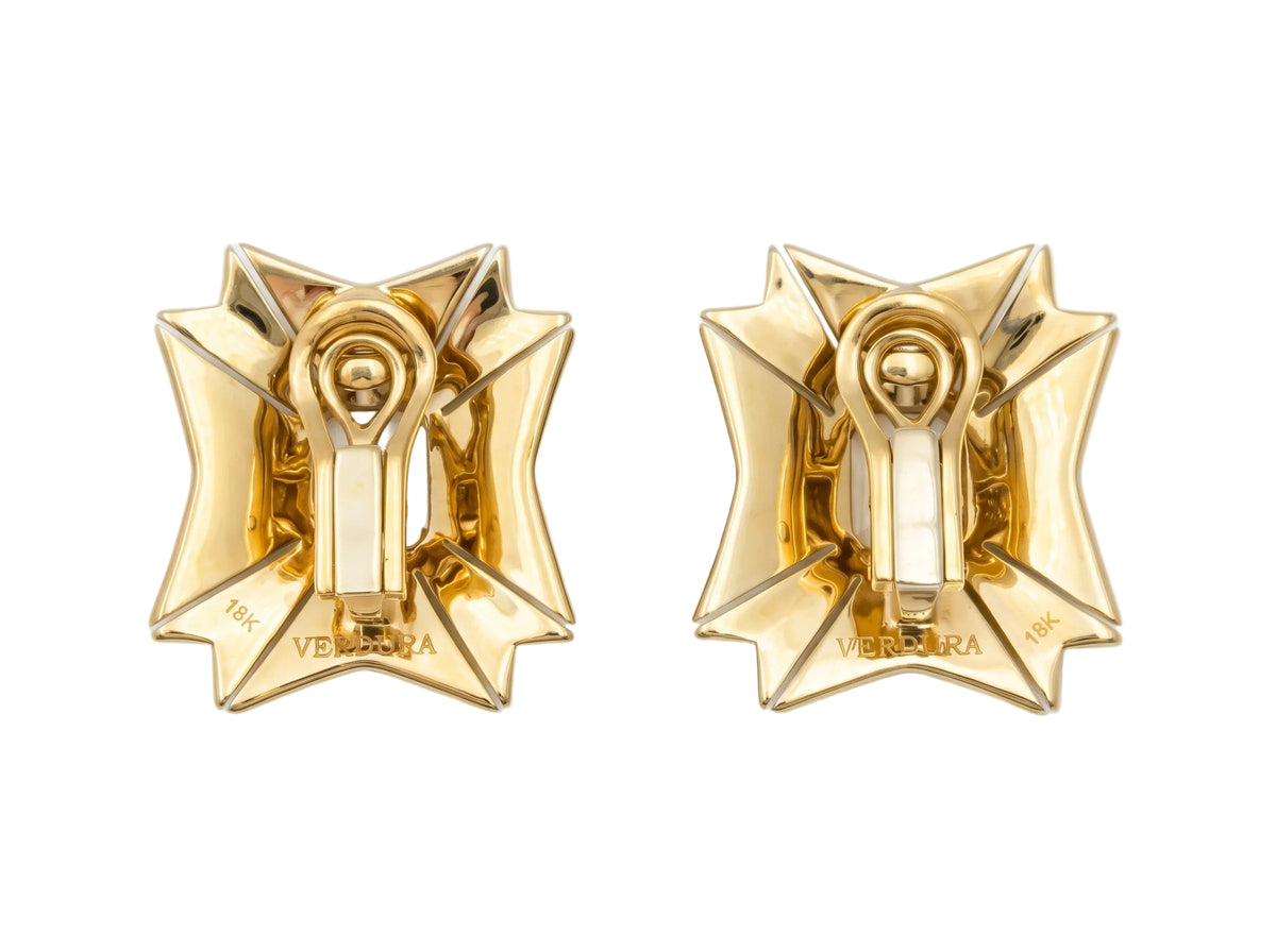 Estate White Topaz Black Enamel Maltese Cross Earrings