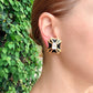 Estate White Topaz Black Enamel Maltese Cross Earrings