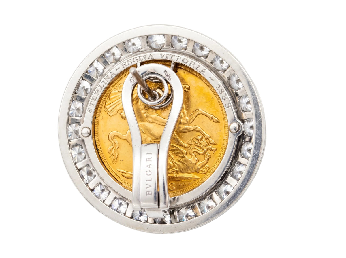 Sovereign Gold Coin Diamond Large Monete Earrings