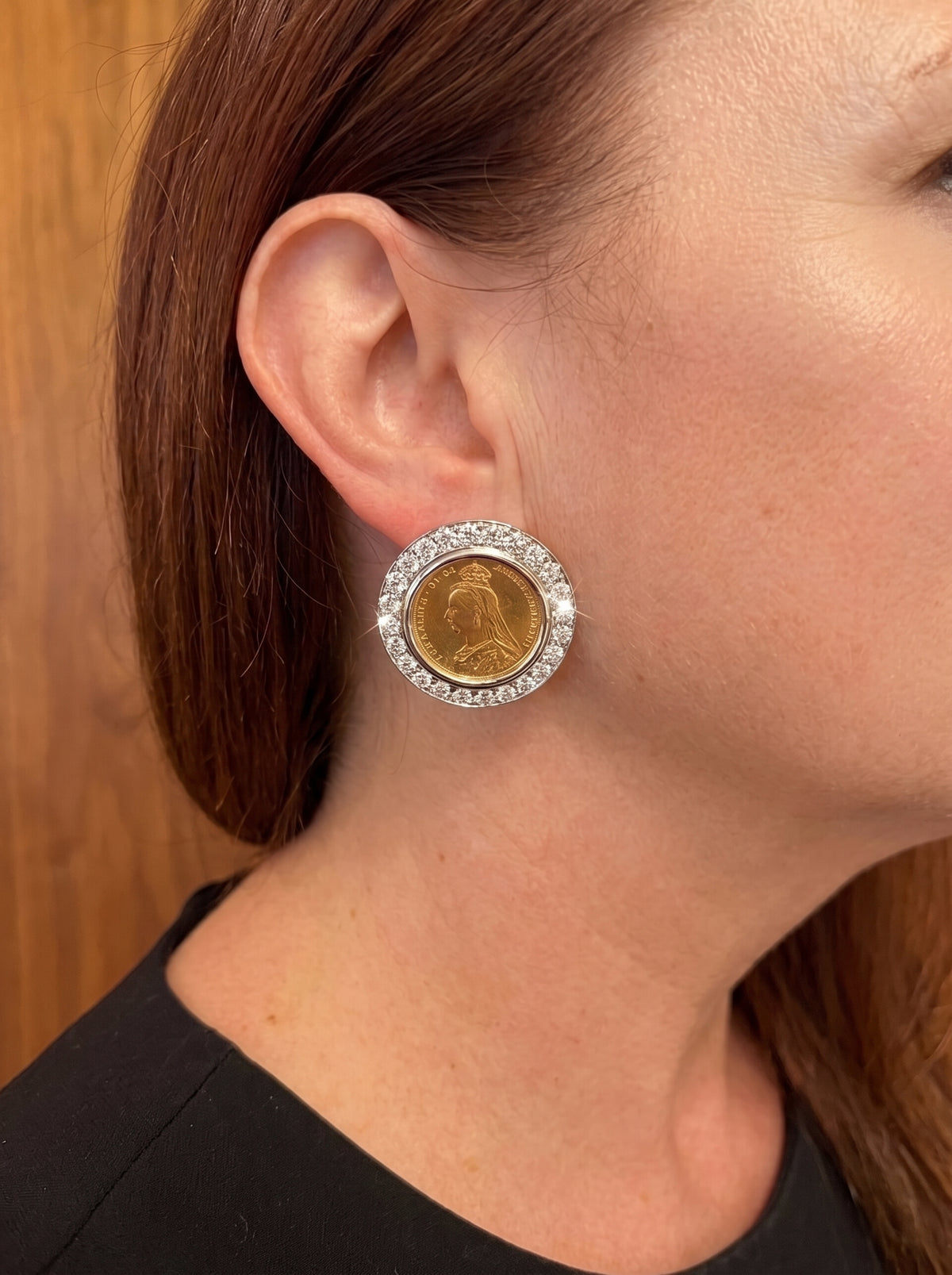 Sovereign Gold Coin Diamond Large Monete Earrings