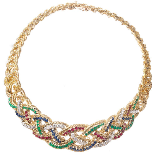 Boucheron - 1960s Ruby Sapphire Emerald Diamond Necklace