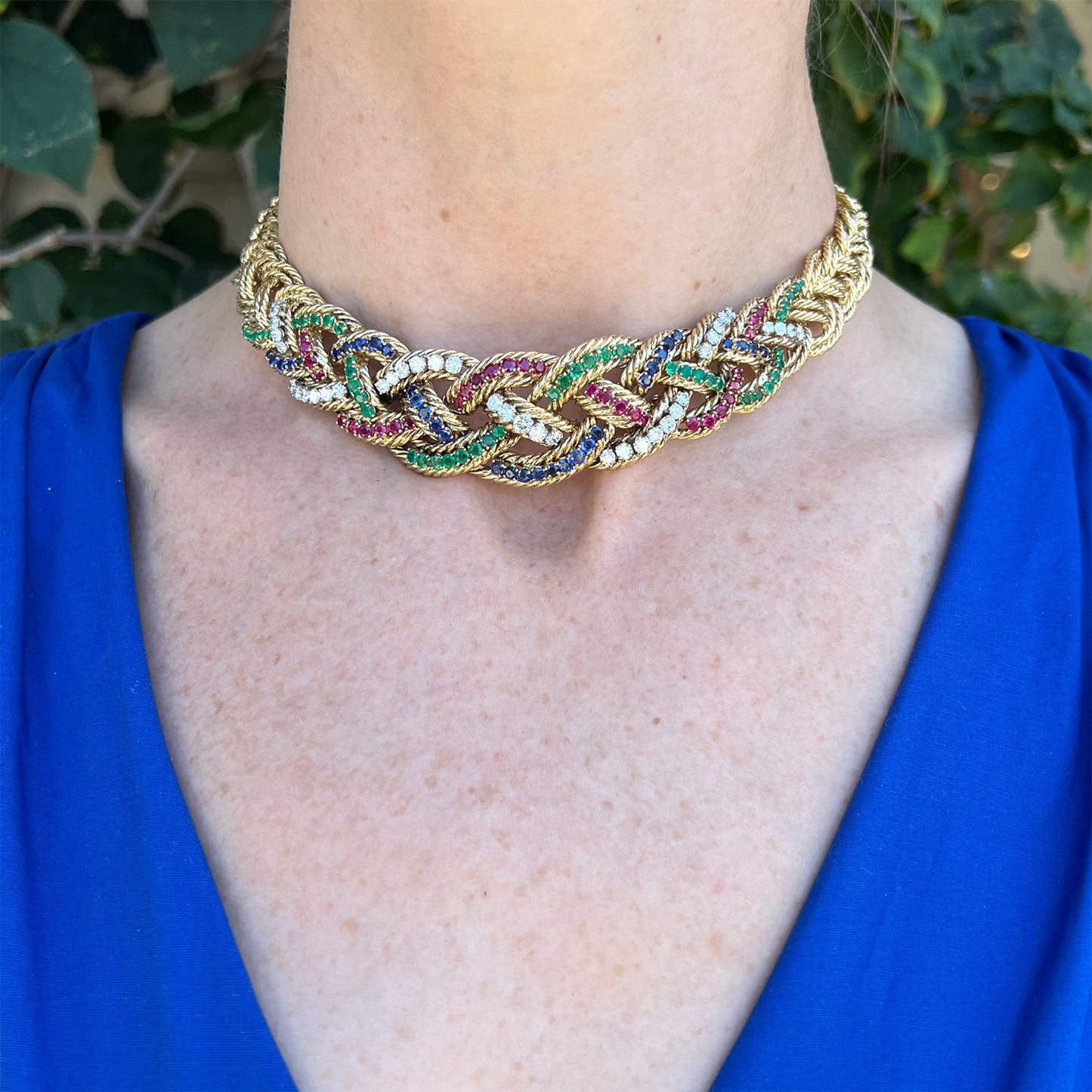 Boucheron - 1960s Ruby Sapphire Emerald Diamond Necklace