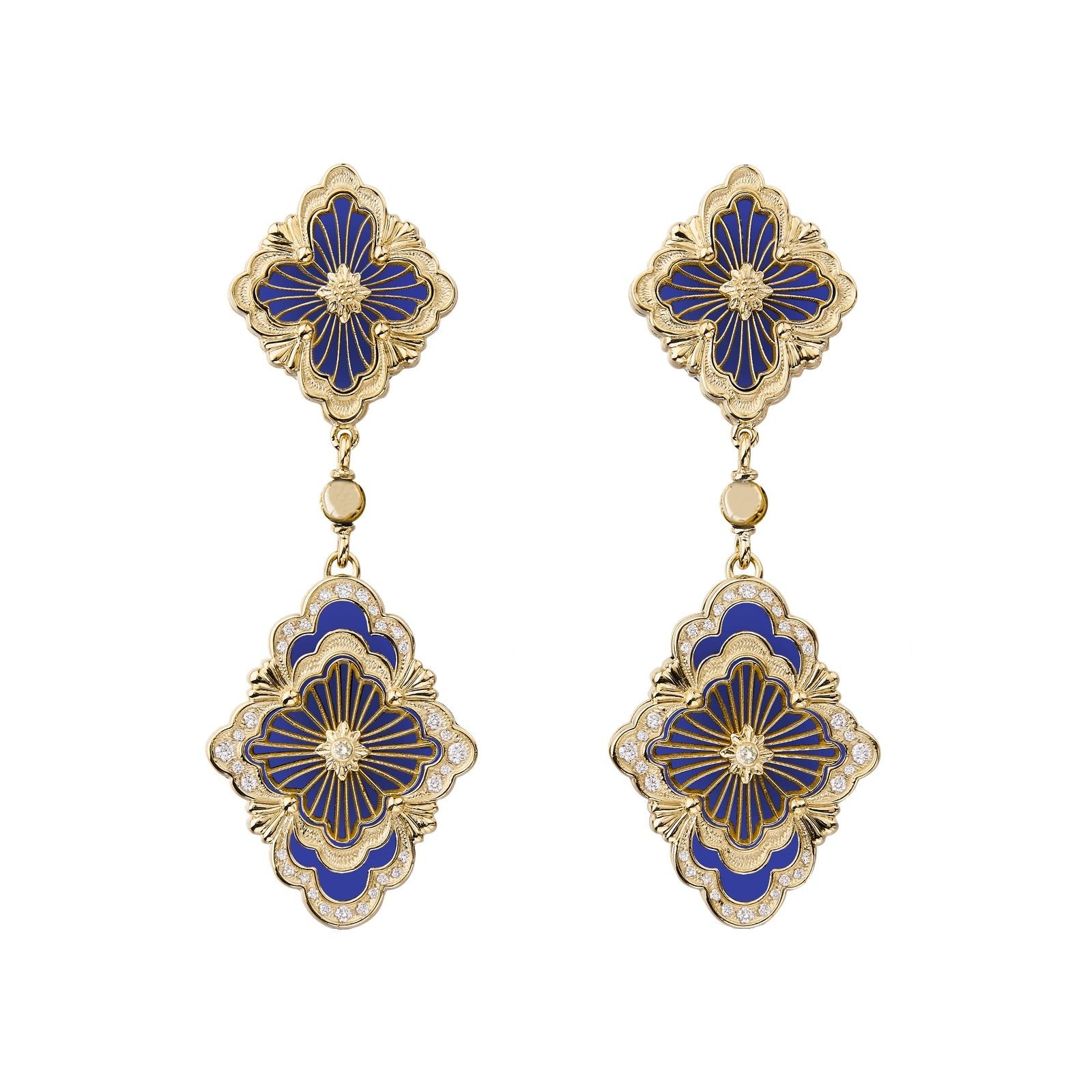 Buccellati - 18k Gold Blue Enamel Diamond Opera Tulle Drop Earrings