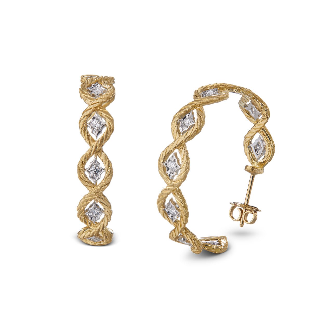 Buccellati - 18k Gold Diamond Étoilée Hoop Earrings