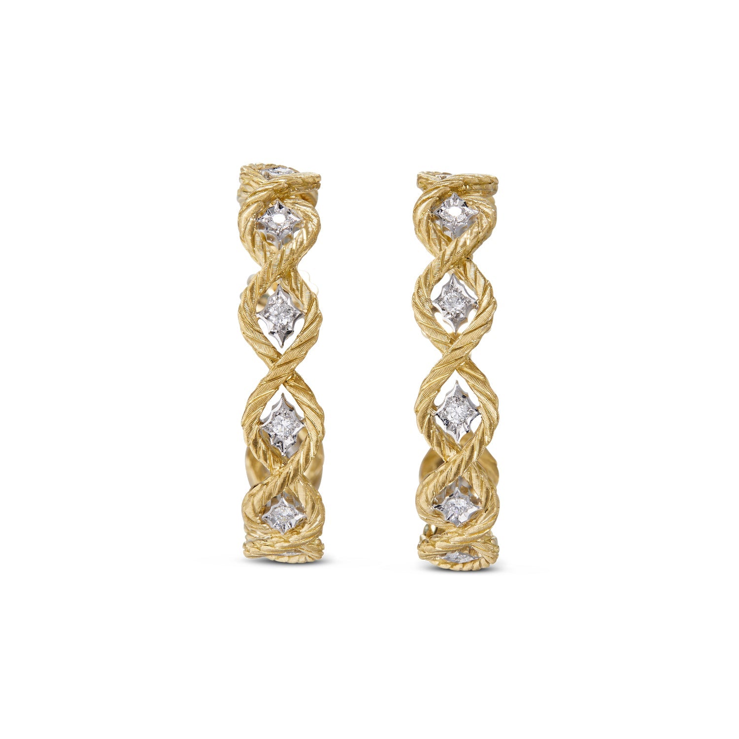 Buccellati - 18k Gold Diamond Étoilée Hoop Earrings