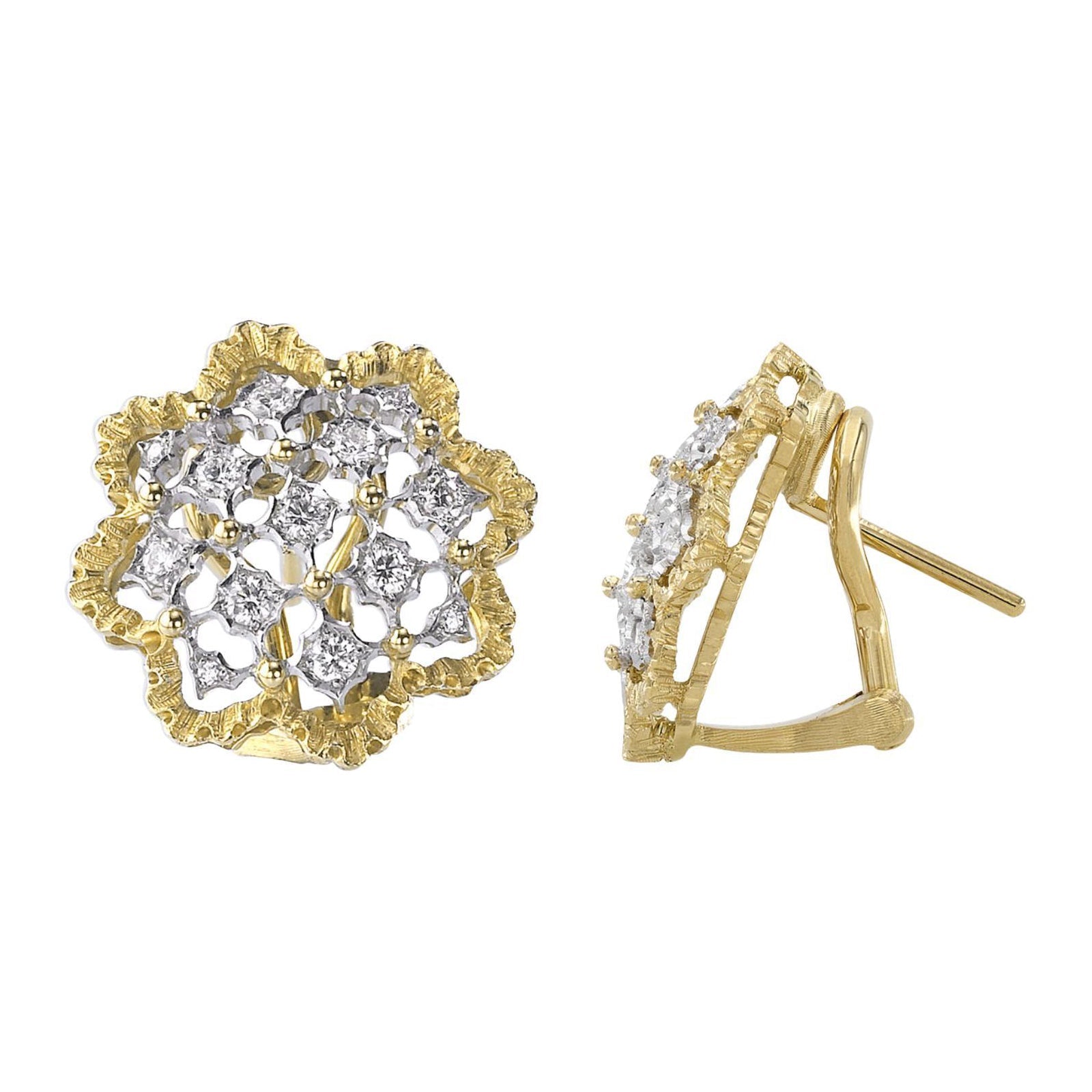 Buccellati - 18k Gold Diamond Rombi Button Earrings