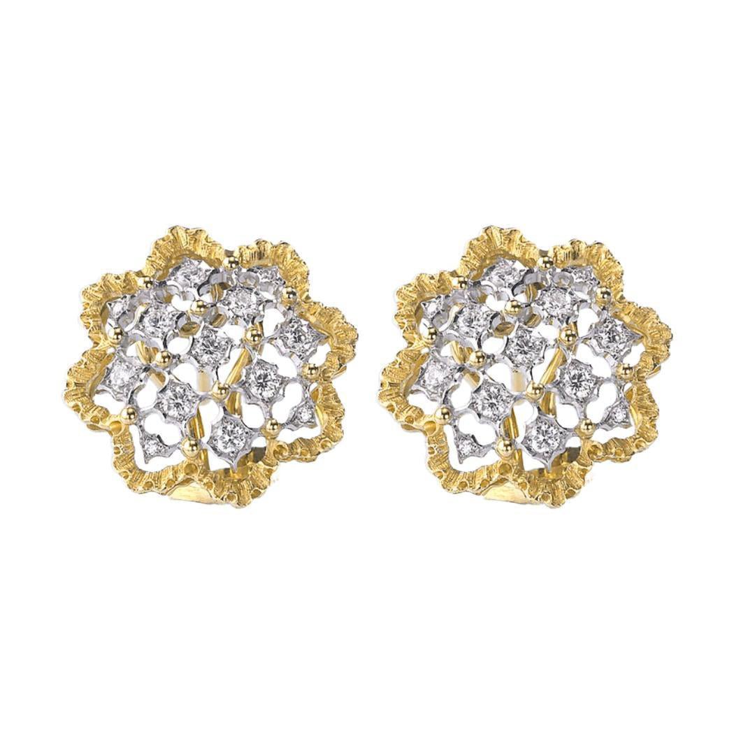 Buccellati - 18k Gold Diamond Rombi Button Earrings