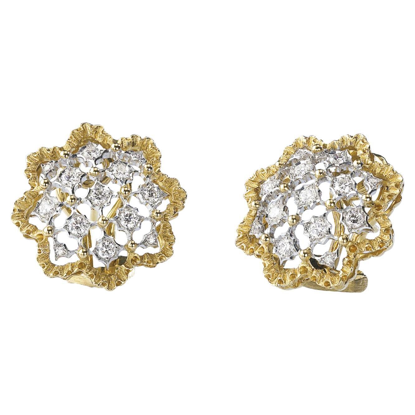 Buccellati - 18k Gold Diamond Rombi Button Earrings