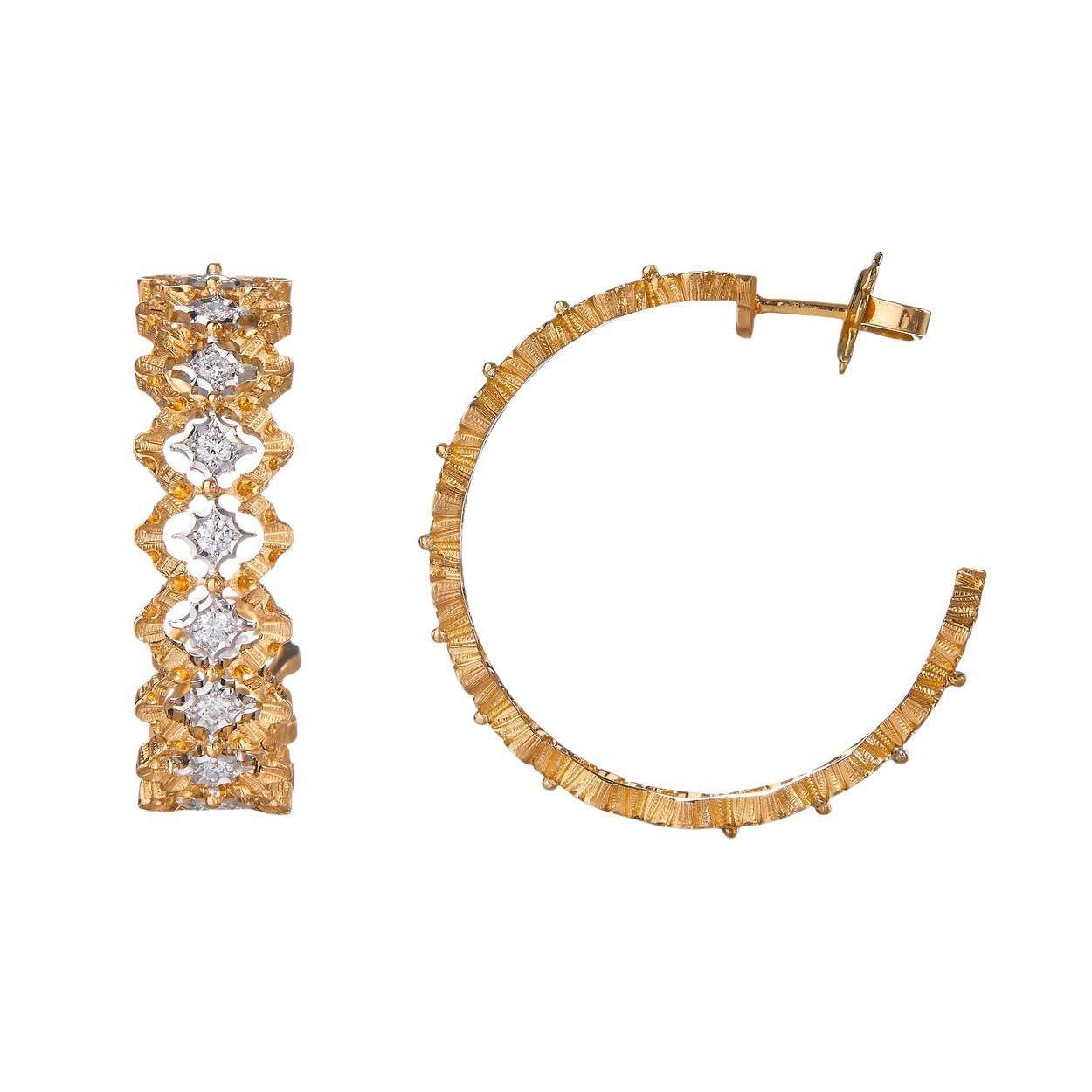 Buccellati - 18k Gold Diamond Rombi Hoop Earrings