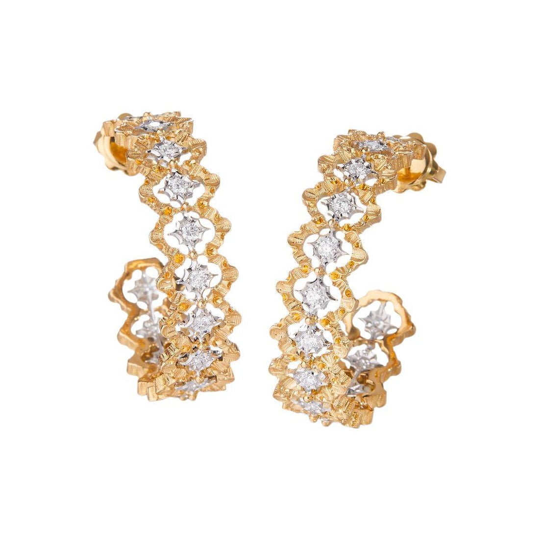 Buccellati - 18k Gold Diamond Rombi Hoop Earrings