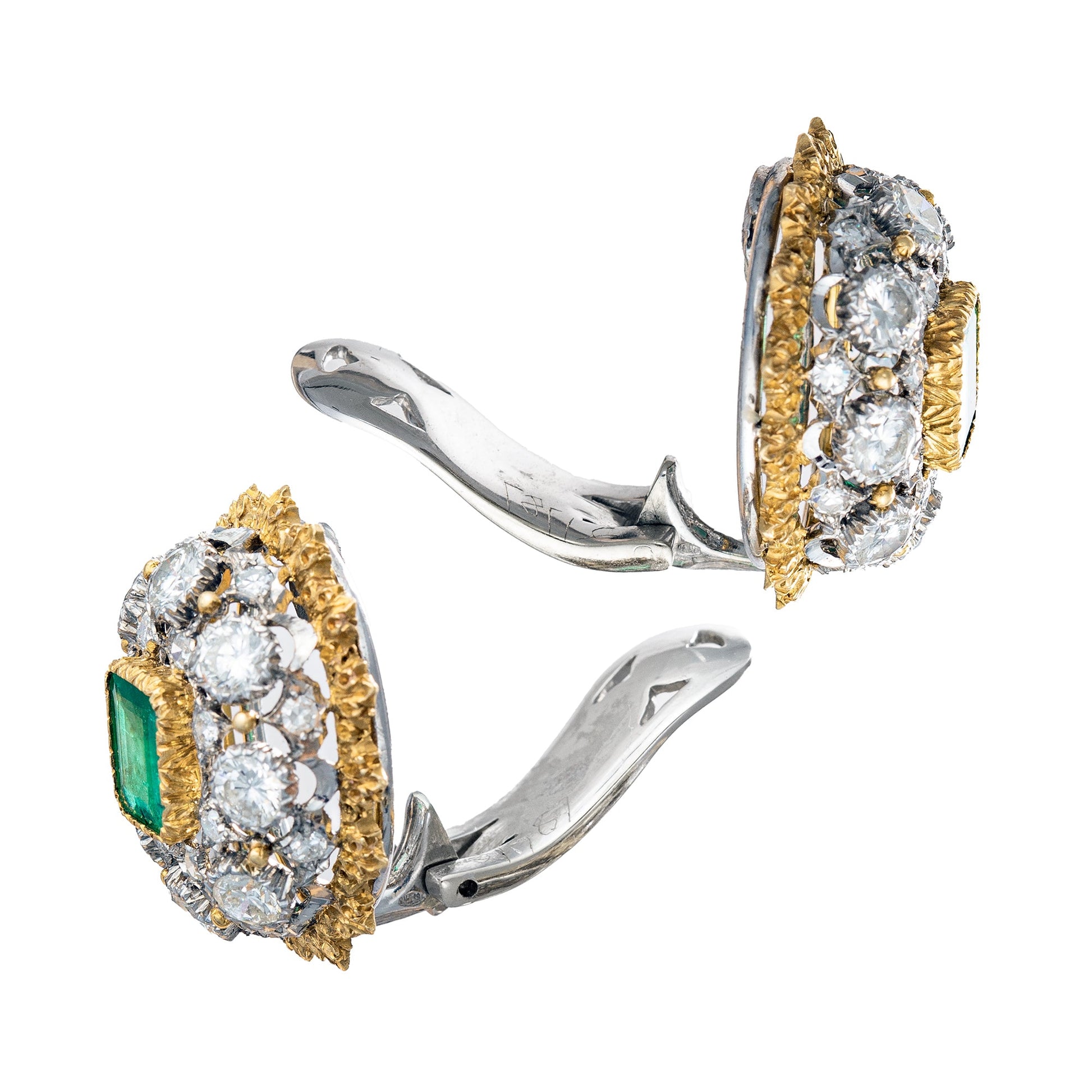 Buccellati - 18k Gold Emerald Diamond Domed Clip Earrings