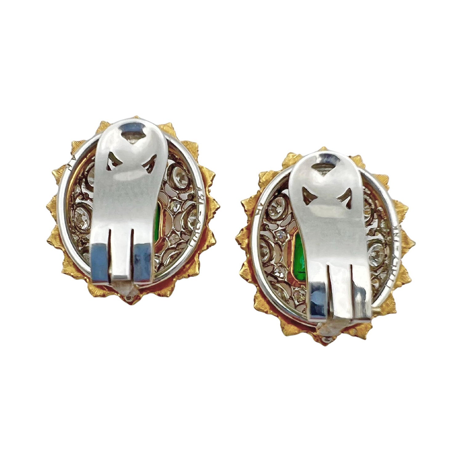 Buccellati - 18k Gold Emerald Diamond Domed Clip Earrings