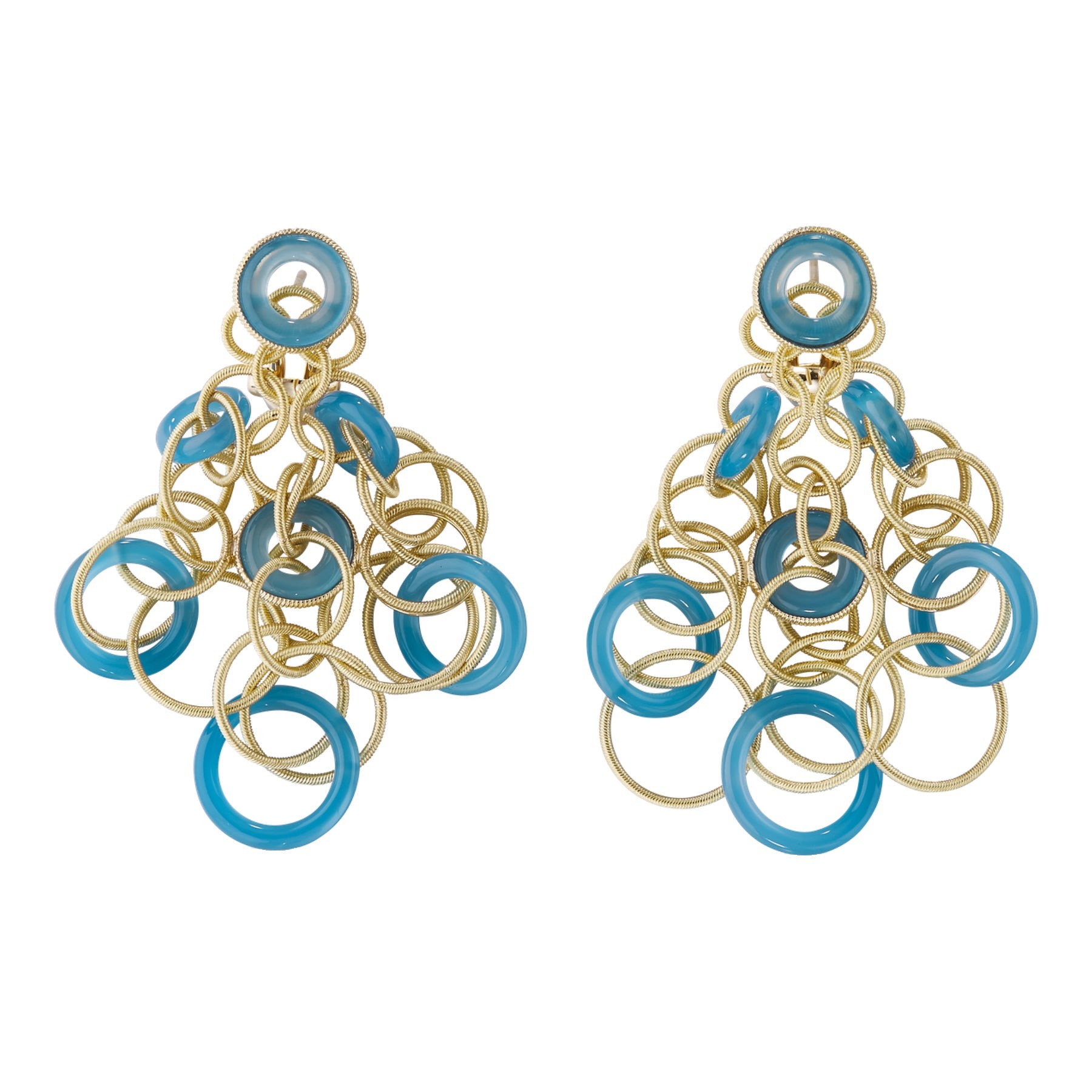 Buccellati - 18k Yellow Gold Blue Chalcedony Small Hawaii Earrings