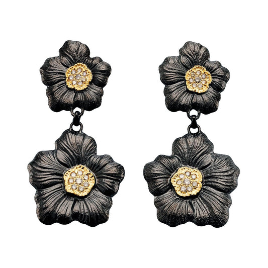 Buccellati - Black - Plated Silver Diamond Gardenia Drop Earrings