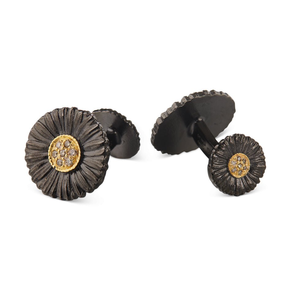 Buccellati - Blackened Silver Gold Diamond Daisy Cufflinks