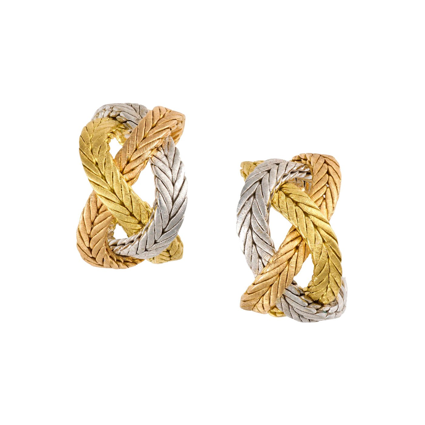 Buccellati - Estate 18k Tricolored Gold Woven Wheat Earrings