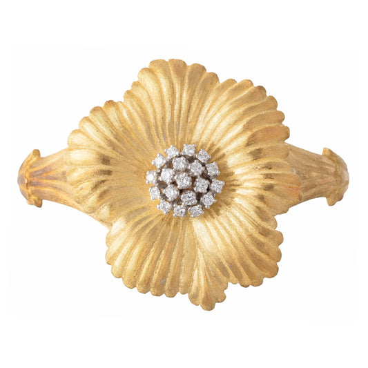 Buccellati - Estate 18k Yellow Gold Diamond Flower Cuff Bracelet