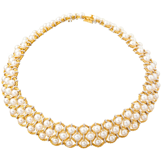 Estate Buccellati 18k Gold Rete Pearl Collar Necklace