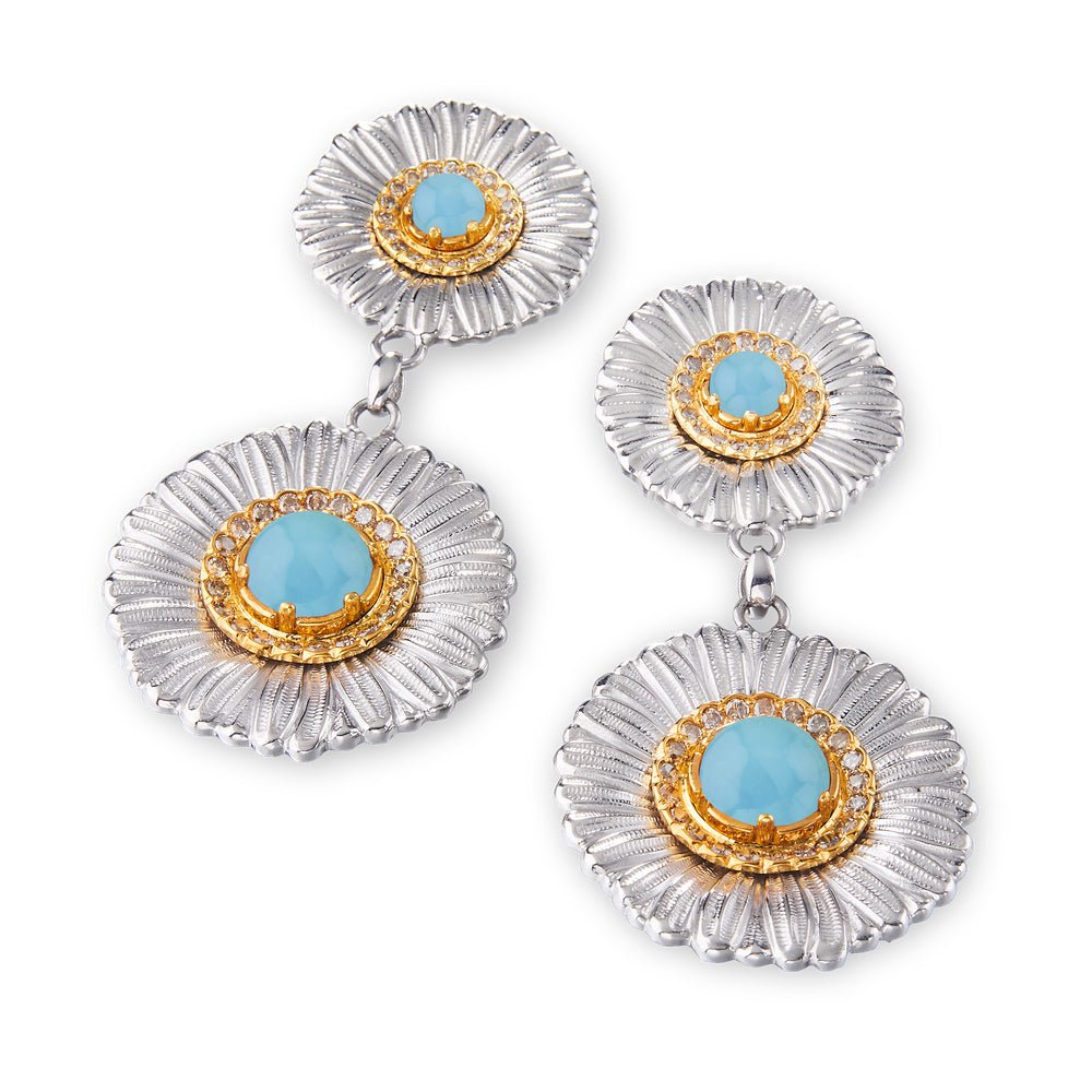 Buccellati - Silver Blue Agate Diamond Large Daisy Drop Earrings