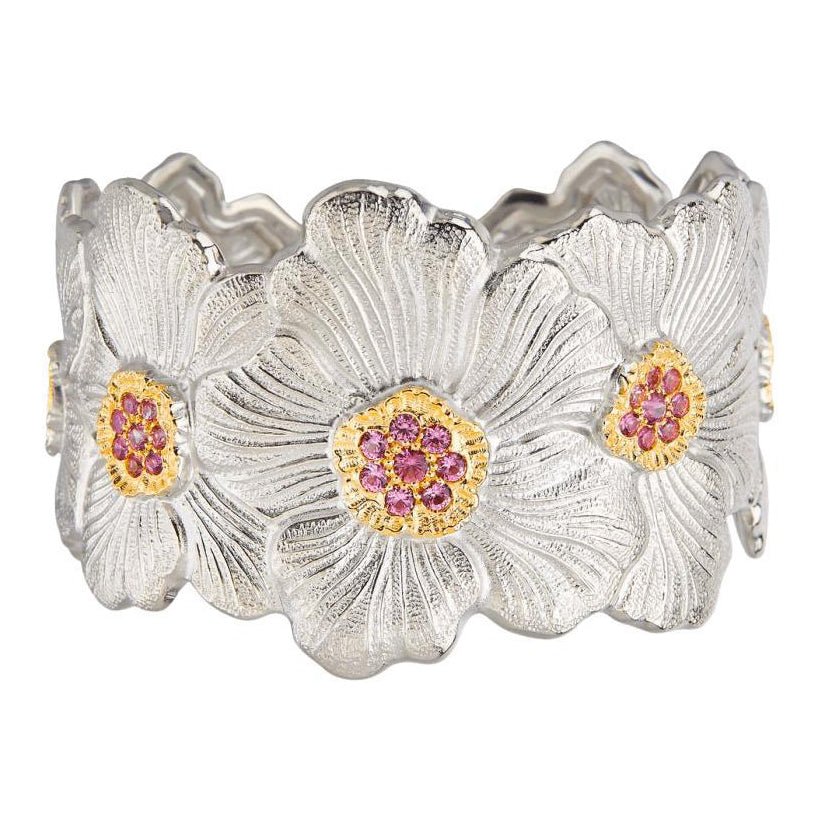 Buccellati - Silver Pink Sapphire Gardenia Cuff Bracelet