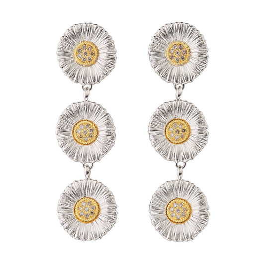 Buccellati - Silver Vermeil Diamond Daisy Triple - Drop Earrings