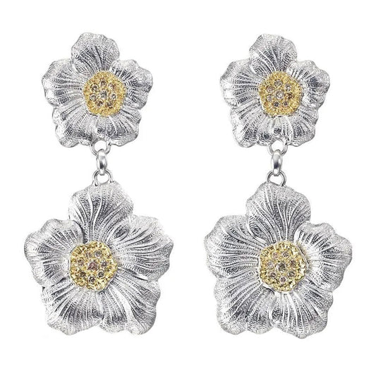 Buccellati - Silver Vermeil Diamond Large Gardenia Drop Earrings