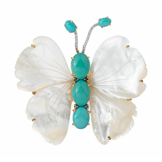 Estate Turquoise Mother-of-Pearl Butterfly Brooch