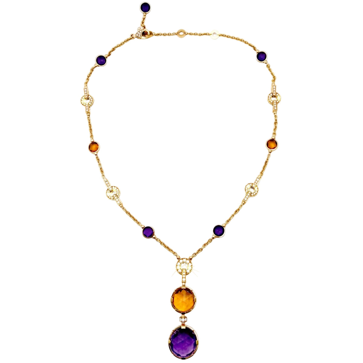 Bvlgari - 18k Gold Amethyst Citrine Diamond Parentesi Cocktail Necklace