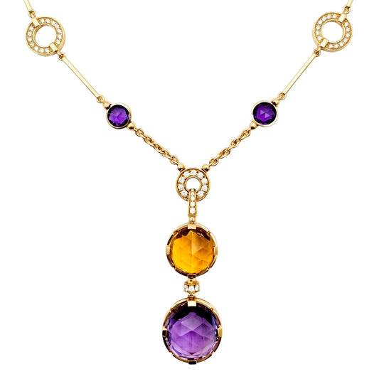Bvlgari - 18k Gold Amethyst Citrine Diamond Parentesi Cocktail Necklace