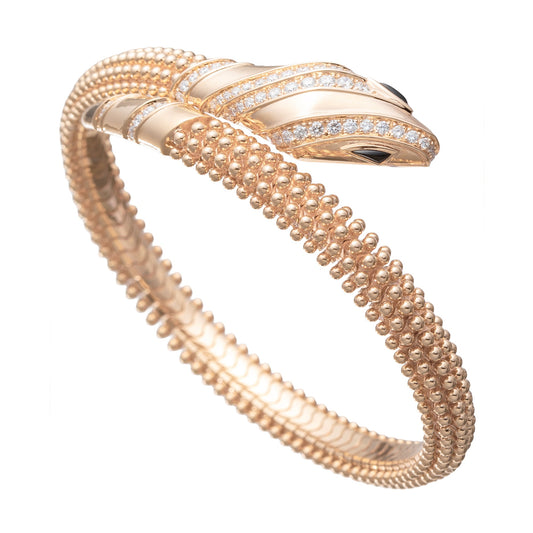 Bvlgari - 18k Rose Gold Diamond Serpenti Bangle Bracelet
