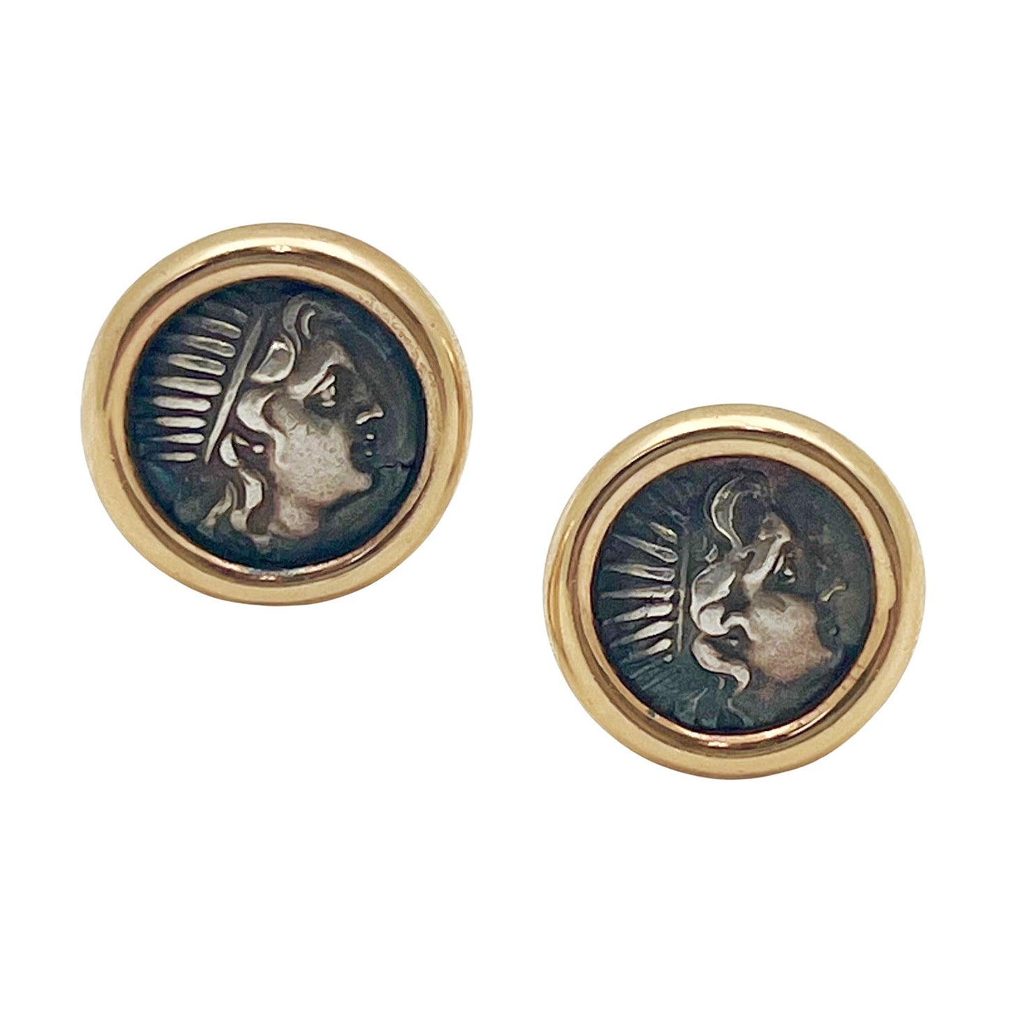 Bvlgari - 18k Yellow Gold Ancient Silver Coin Monete Earrings