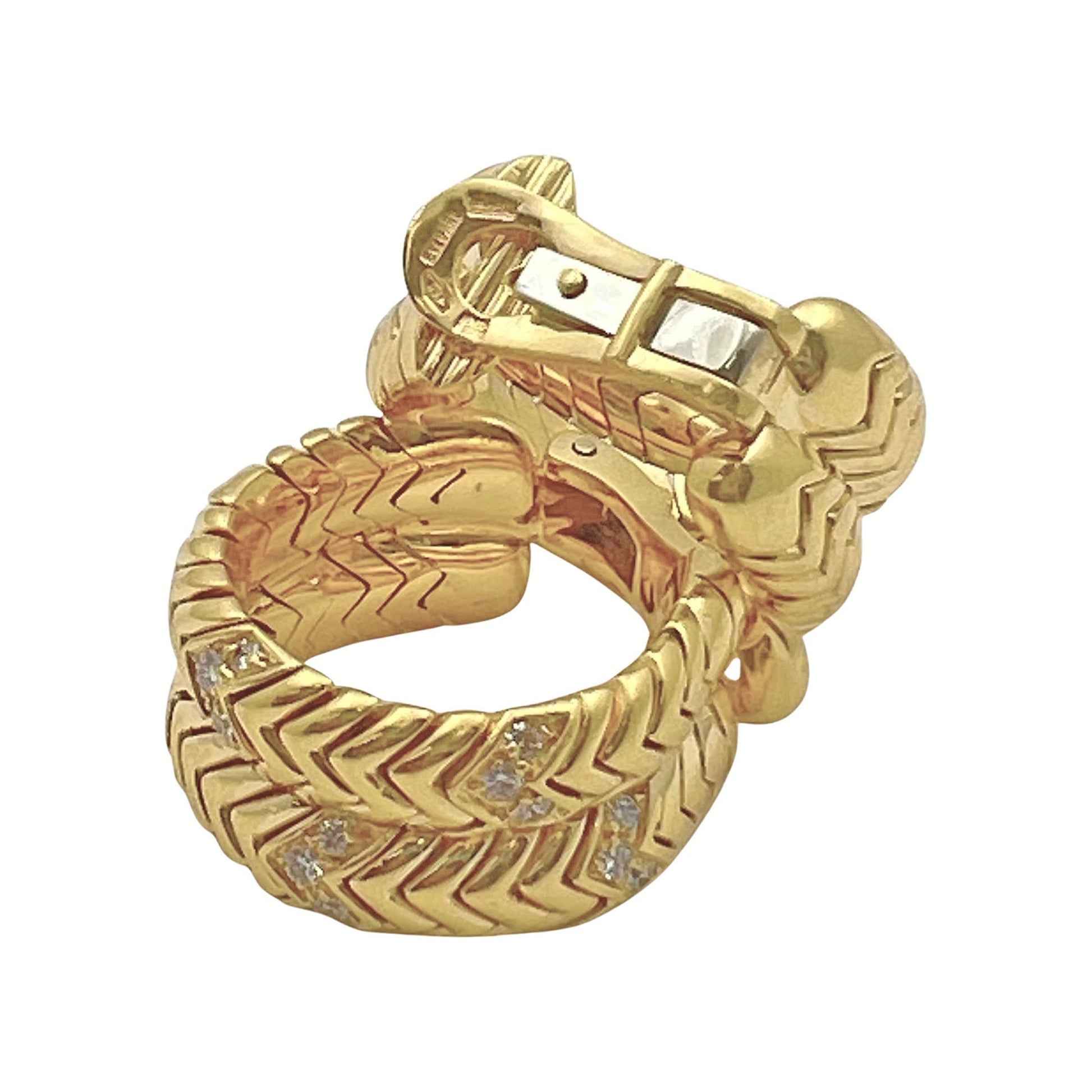 Bvlgari - 18k Yellow Gold Diamond Spiga Hoop Earrings