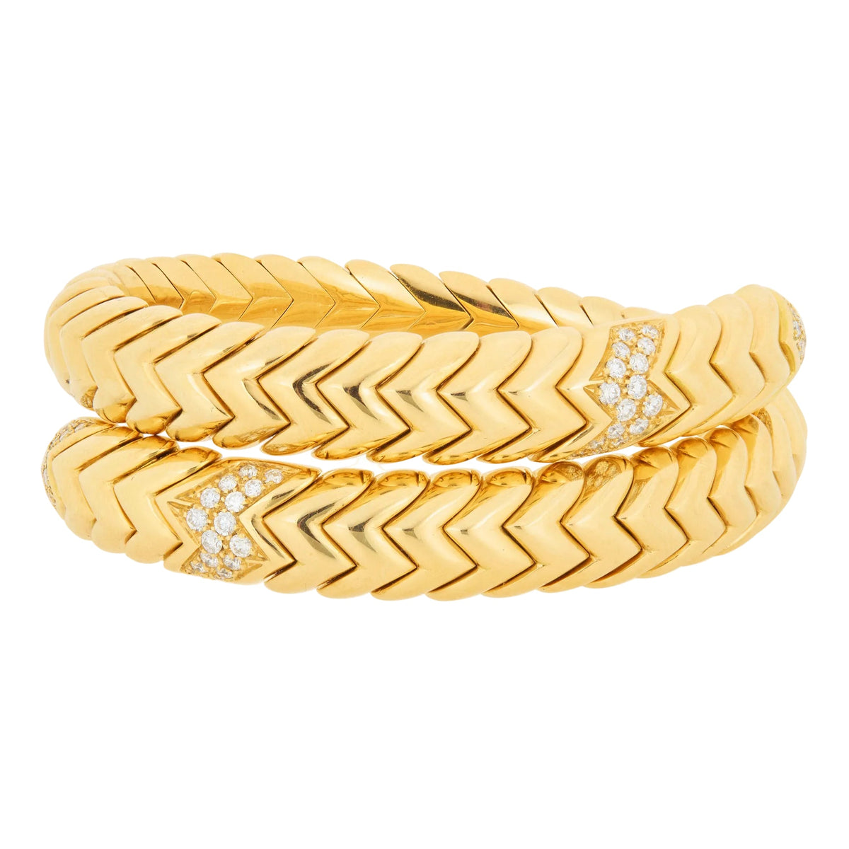 Bvlgari - 18k Yellow Gold Diamond Spiga Wrap Cuff Bracelet