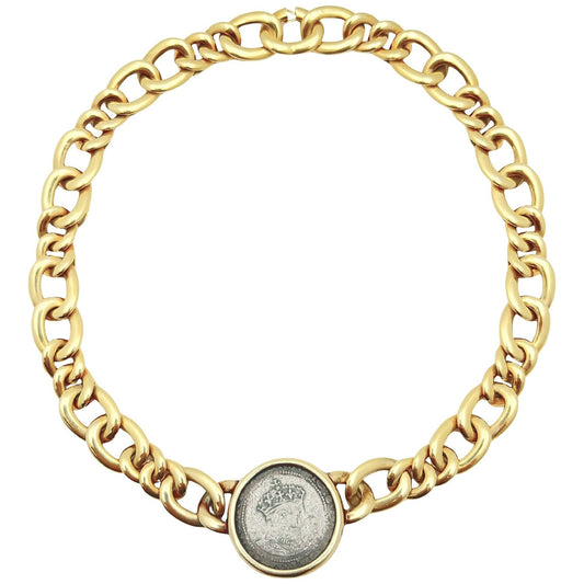 Bvlgari - 18k Yellow Gold Henry VIII Silver Coin Monete Necklace