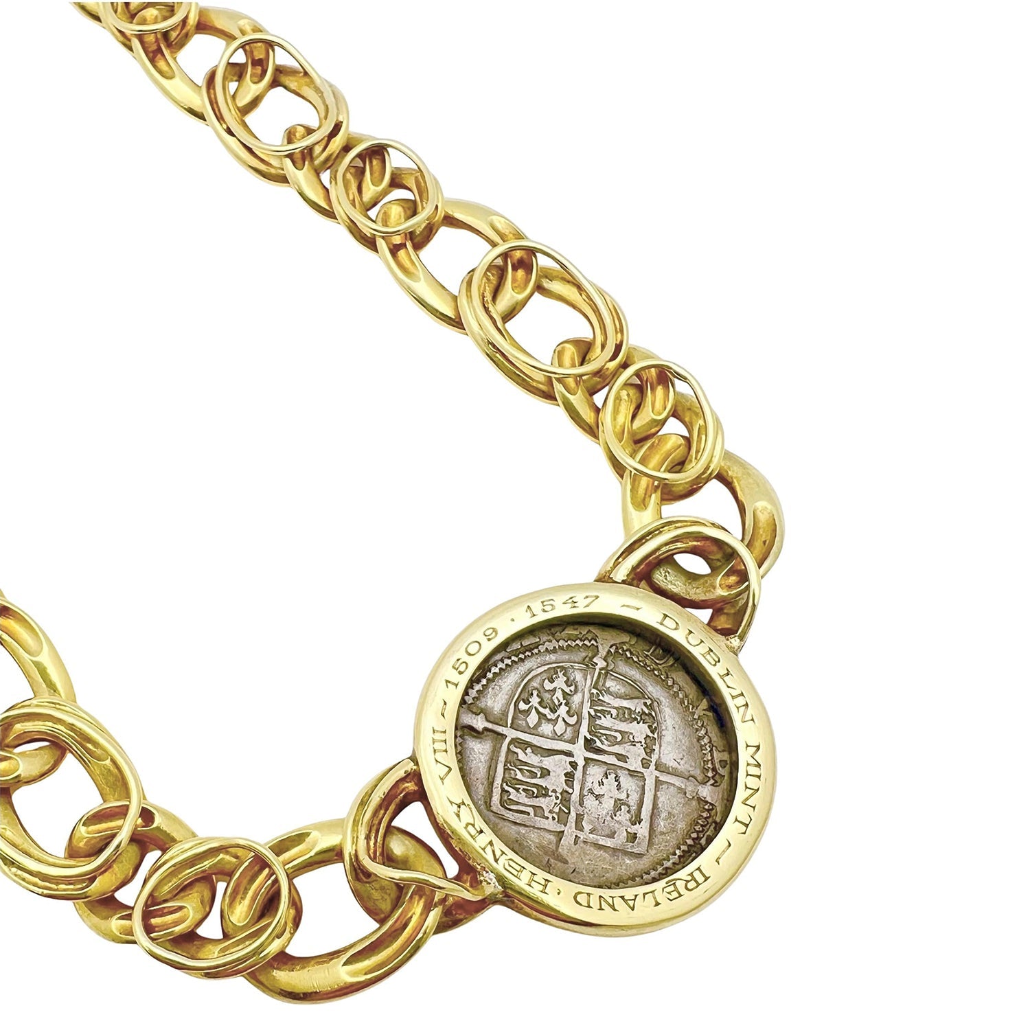 Bvlgari - 18k Yellow Gold Henry VIII Silver Coin Monete Necklace