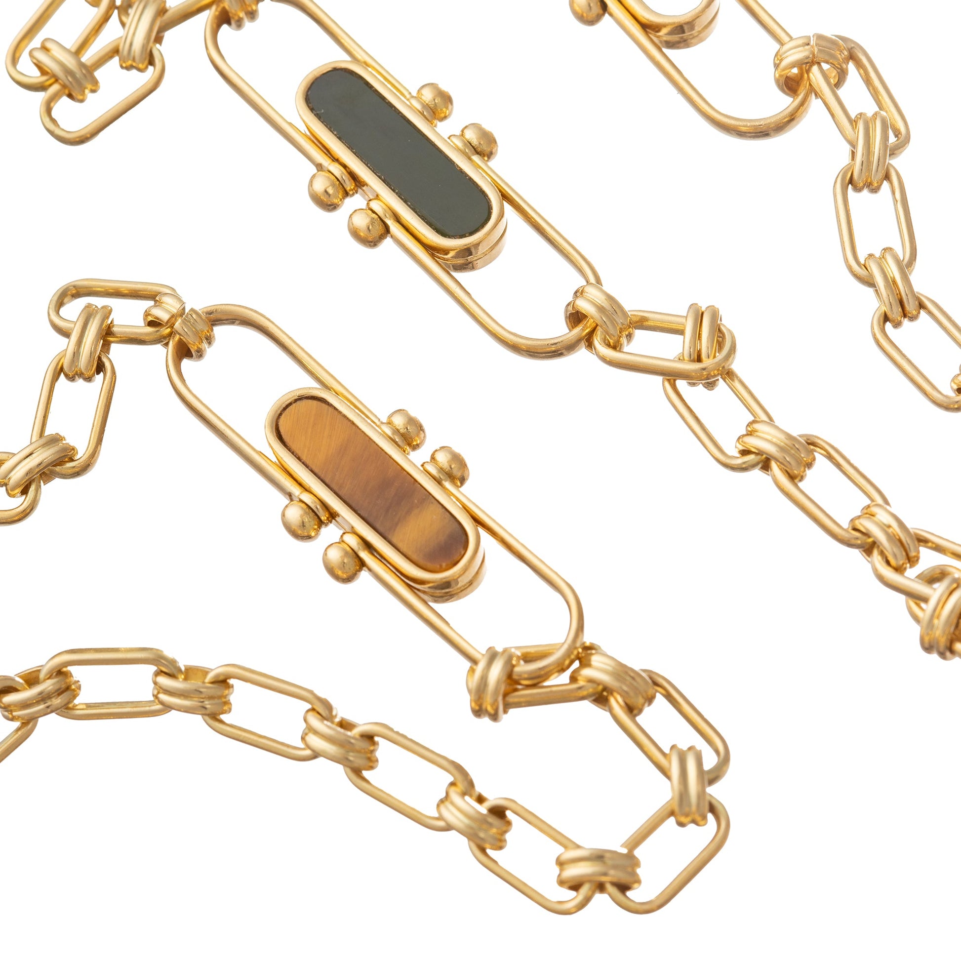 Bvlgari - 1970s 18k Yellow Gold Reversible Hardstone Chain Necklace