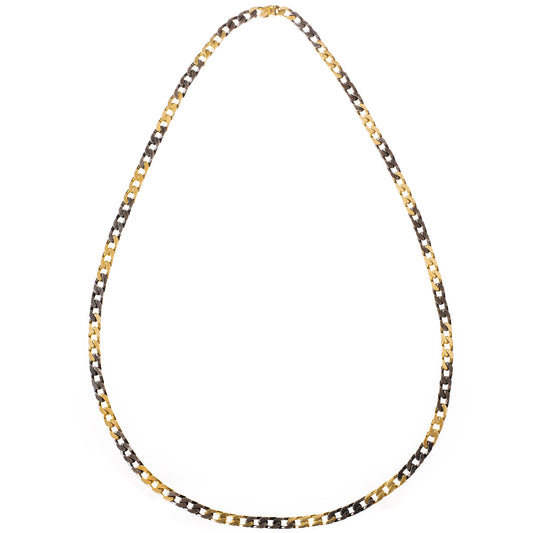 Bvlgari - 1980s 18k Yellow Gold Blackened Steel Long Chain Necklace
