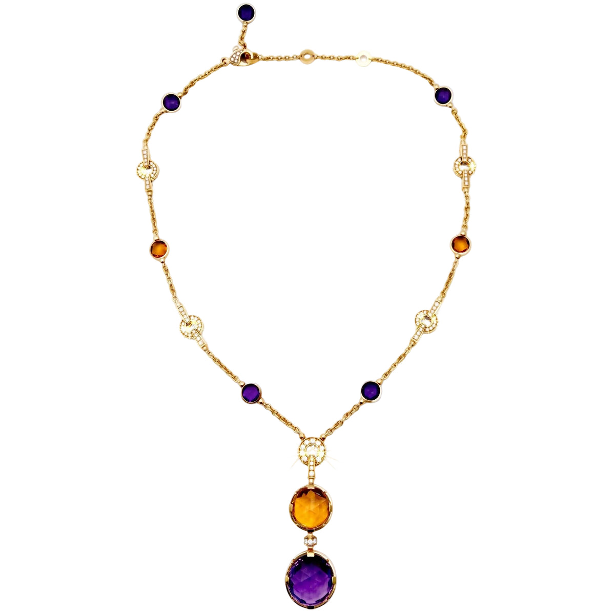 18k Gold Amethyst Citrine Diamond Parentesi Cocktail Necklace