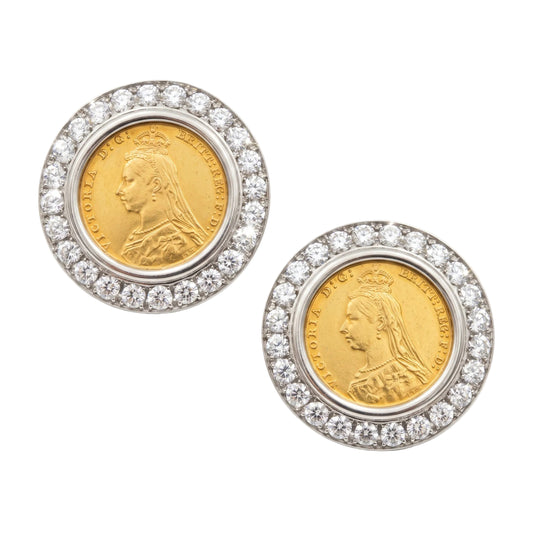 Sovereign Gold Coin Diamond Large Monete Earrings