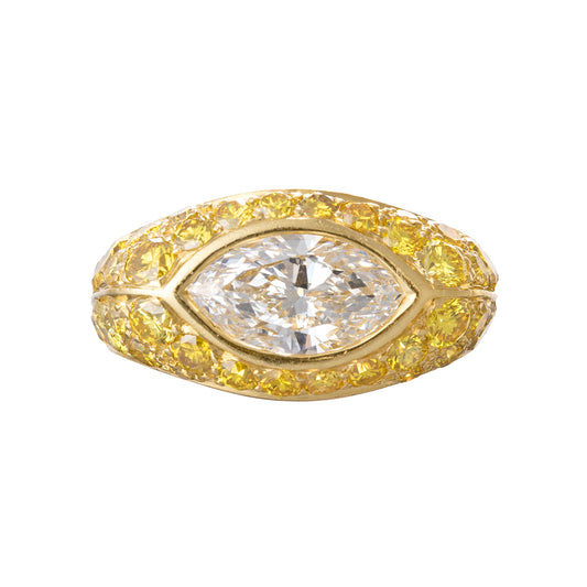 White & Yellow Diamond Bombé Dress Ring