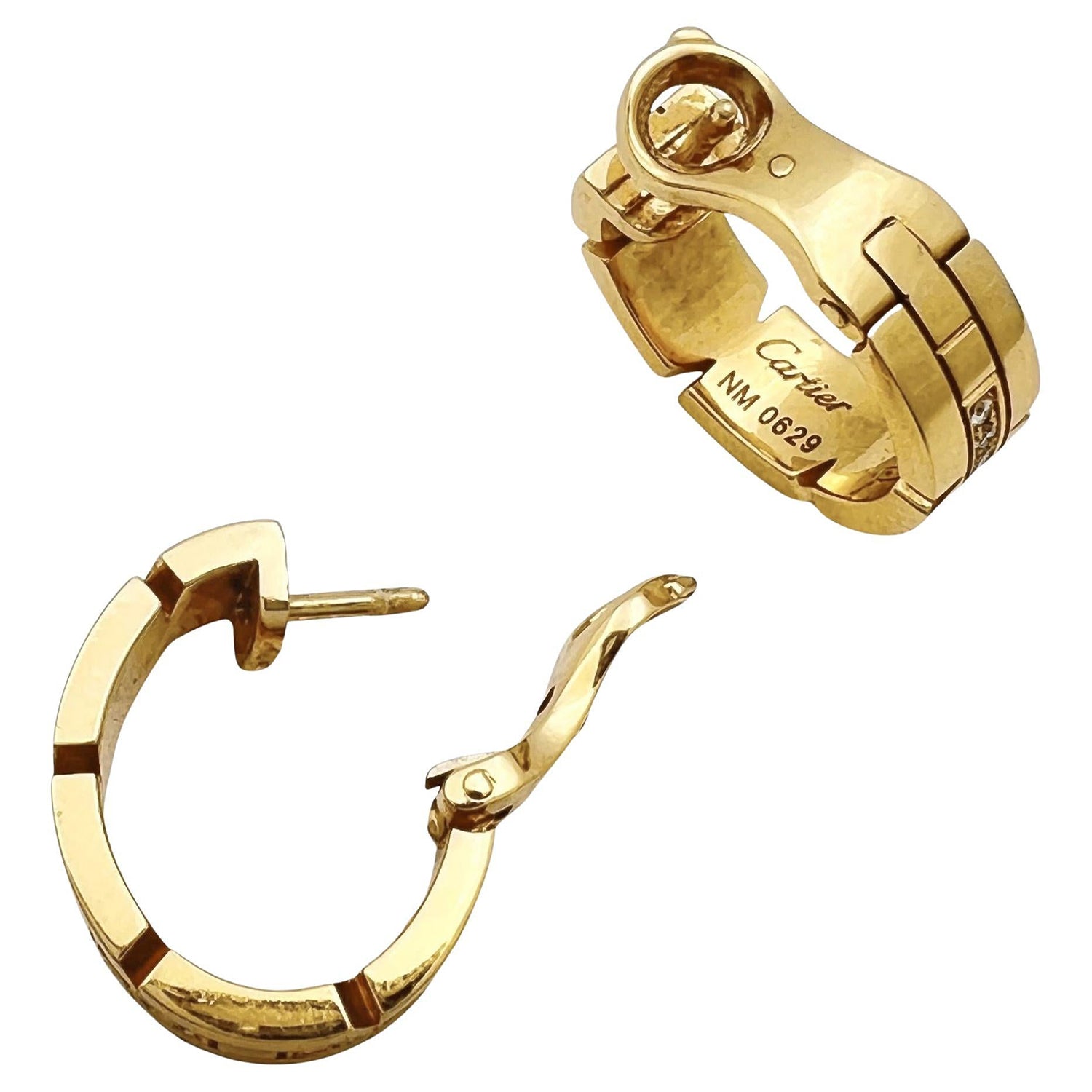 Cartier - 18k Yellow Gold Diamond Tank Francaise Hoop Earrings