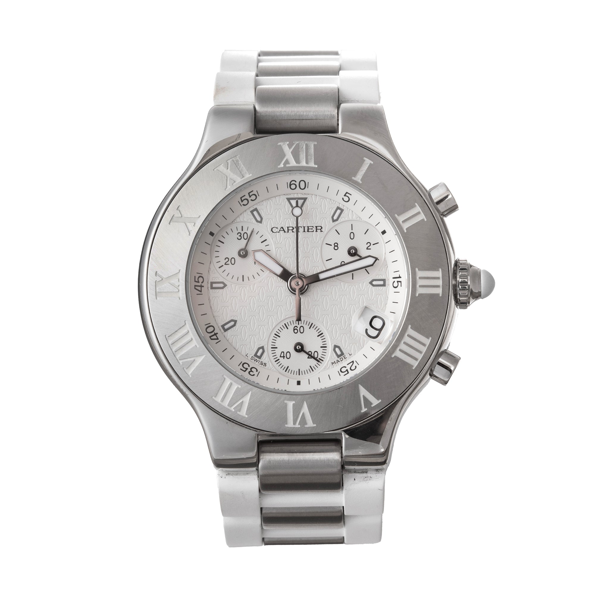 Cartier アナログ時計 シルバー Cartier Chronoscaph 21 White Dial 38mm (2424) – Greenleaf & Crosby